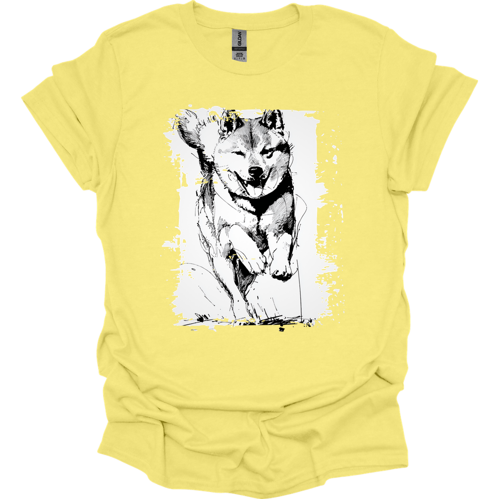 Shiba Inu - Running Dog T-Shirt - Cornsilk