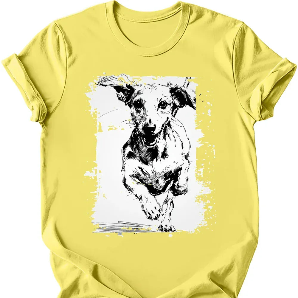 Dachshund - Running Dog T-Shirt - Cornsilk