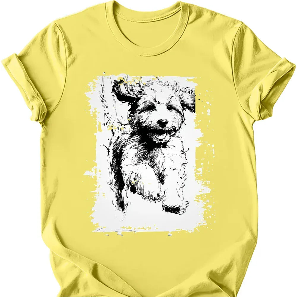 Cavapoo - Running Dog T-Shirt - Cornsilk