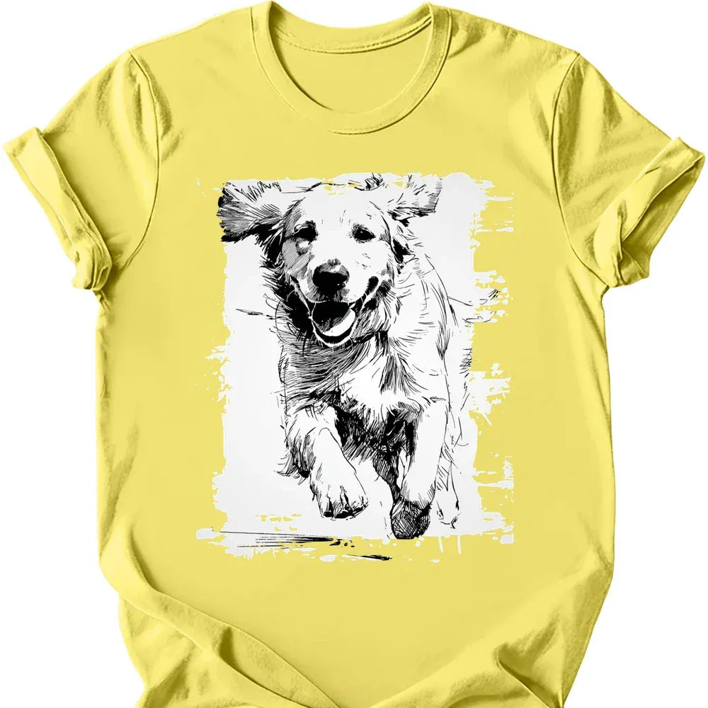 Golden Retriever - Running Dog T-Shirt - Cornsilk