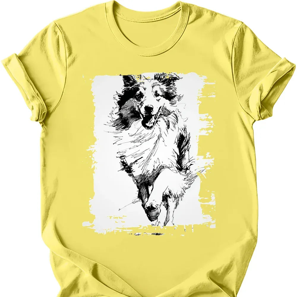 Shetland Sheepdog - Running Dog T-Shirt - Cornsilk