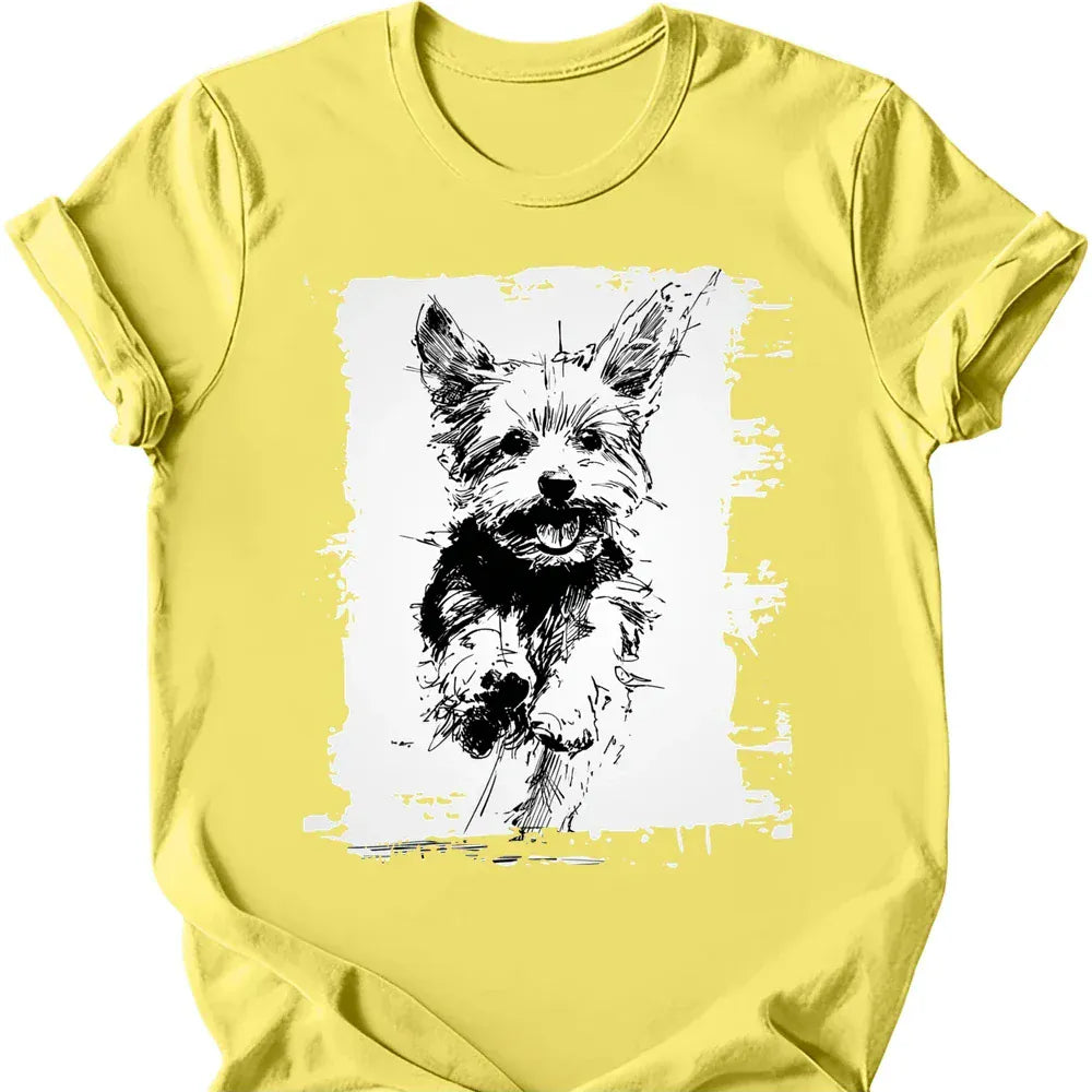 Yorkshire Terrier - Running Dog T-Shirt - Cornsilk