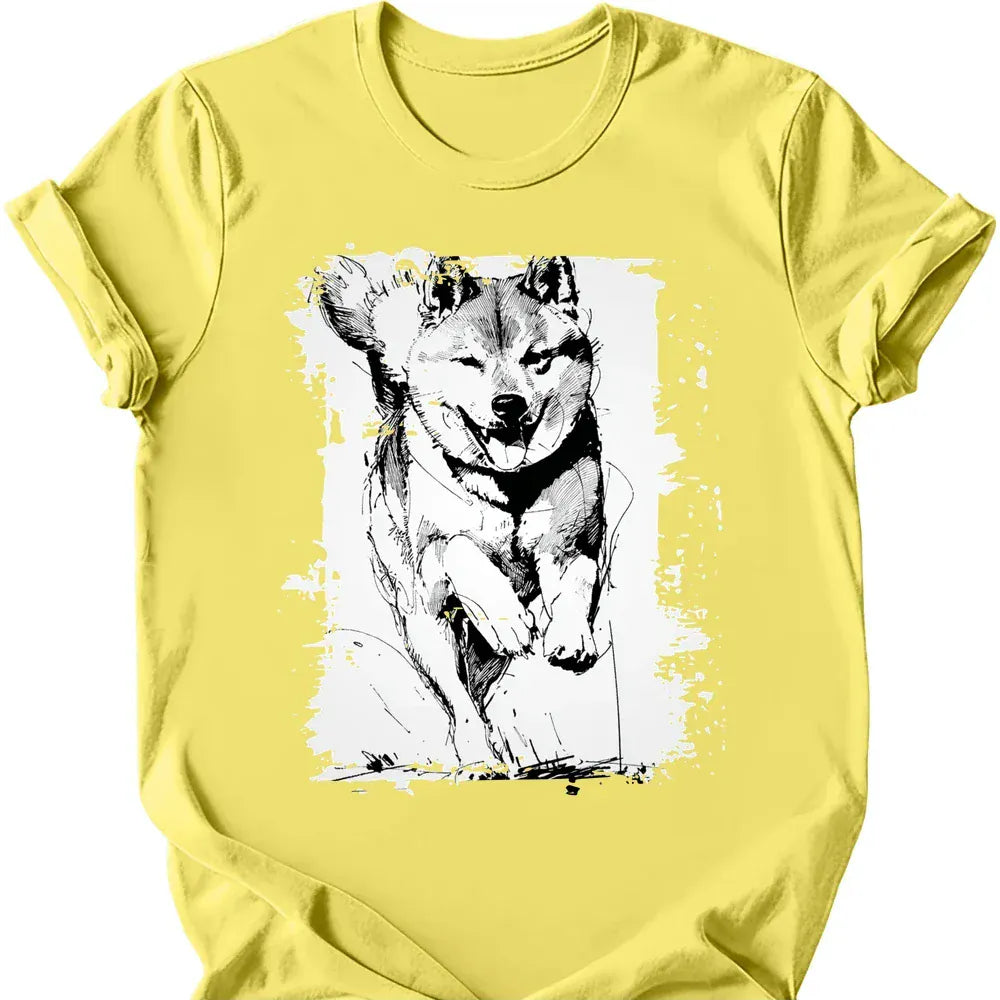 Shiba Inu - Running Dog T-Shirt - Cornsilk