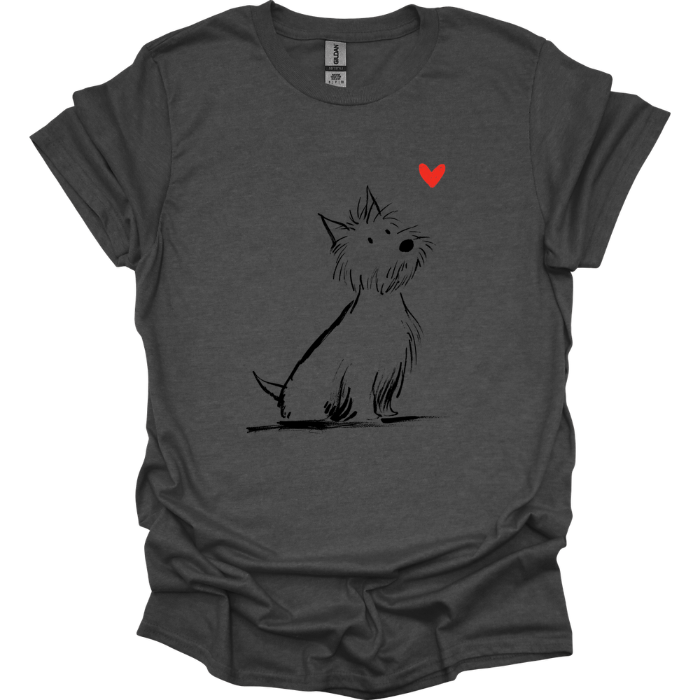 West Highland White Terrier - Sketch Dog T-Shirt - Dark Heather