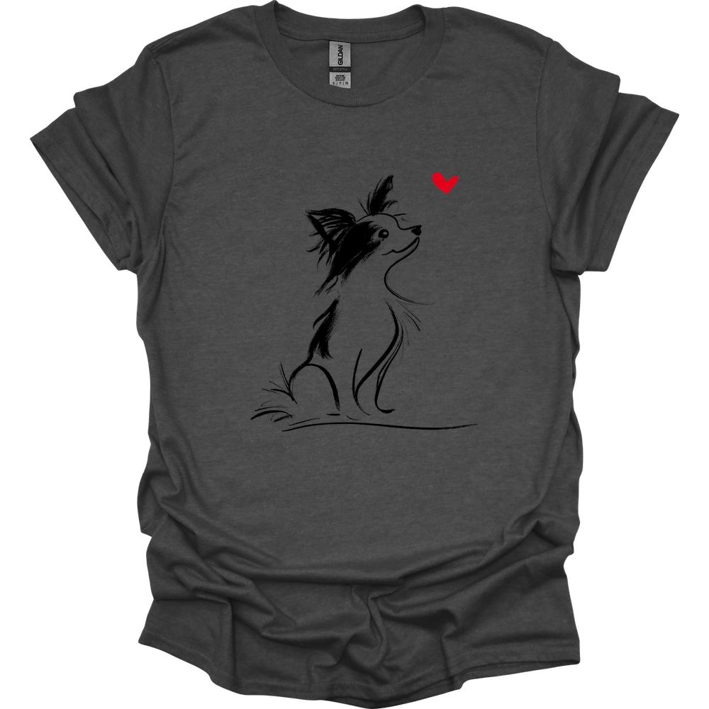 Papillon - Sketch Dog T-Shirt - Dark Heather