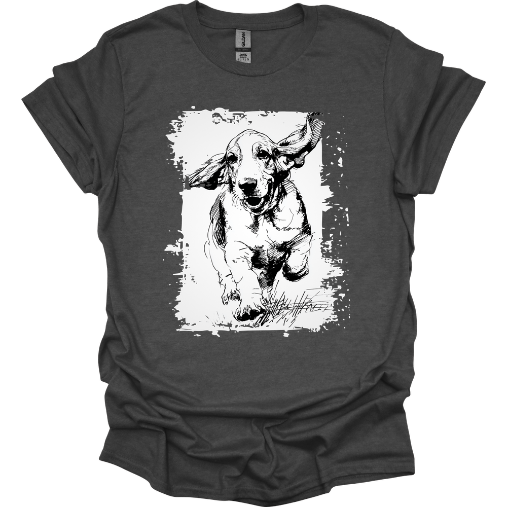 Basset Hound - Running Dog T-Shirt - Dark Heather