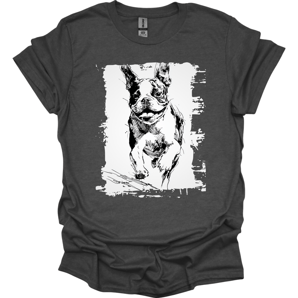 Boston Terrier - Running Dog T-Shirt - Dark Heather