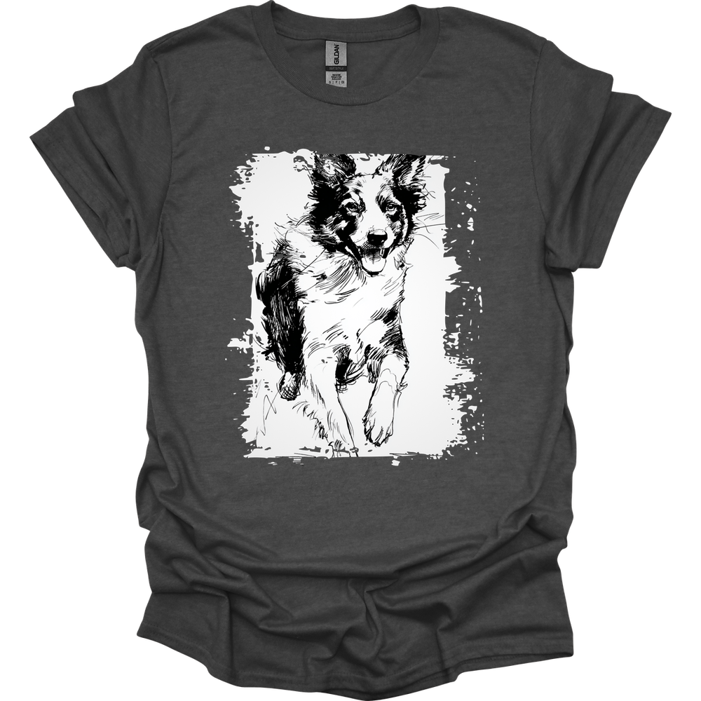 Border Collie - Running Dog T-Shirt - Dark Heather