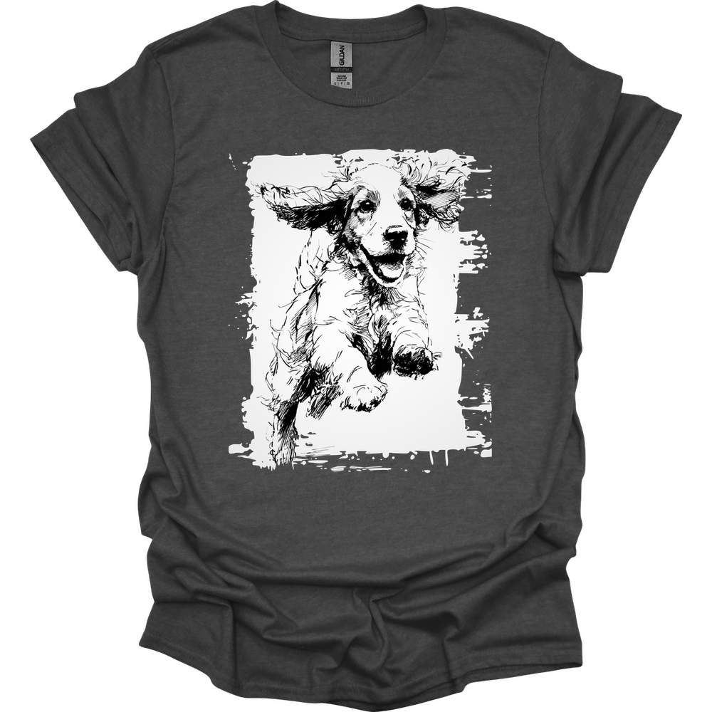 Cocker Spaniel - Running Dog T-Shirt - Dark Heather