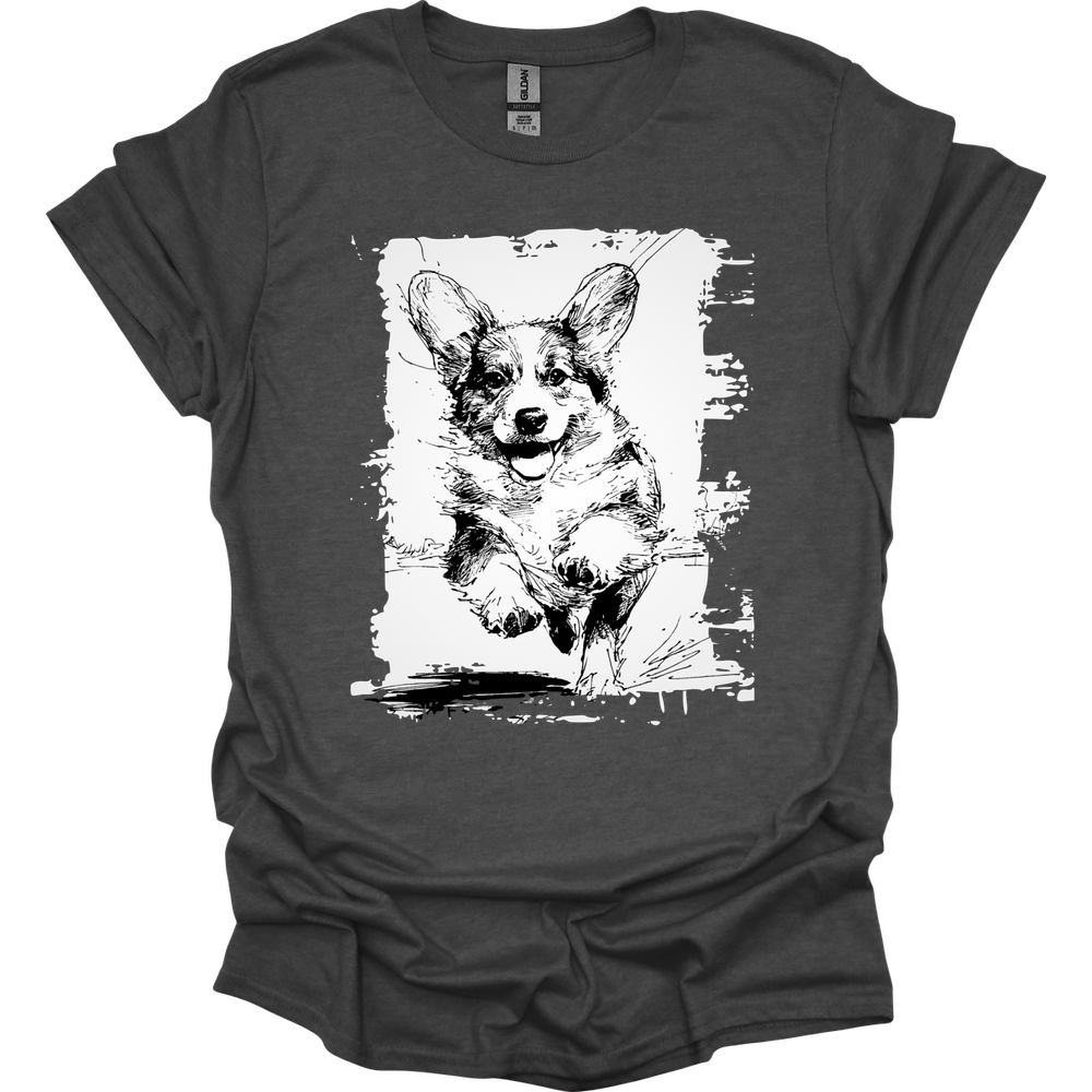 Corgi - Running Dog T-Shirt - Dark Heather