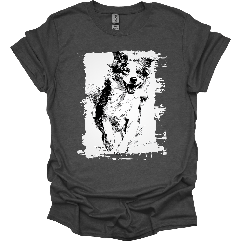 Australian Shepherd - Running Dog T-Shirt - Dark Heather