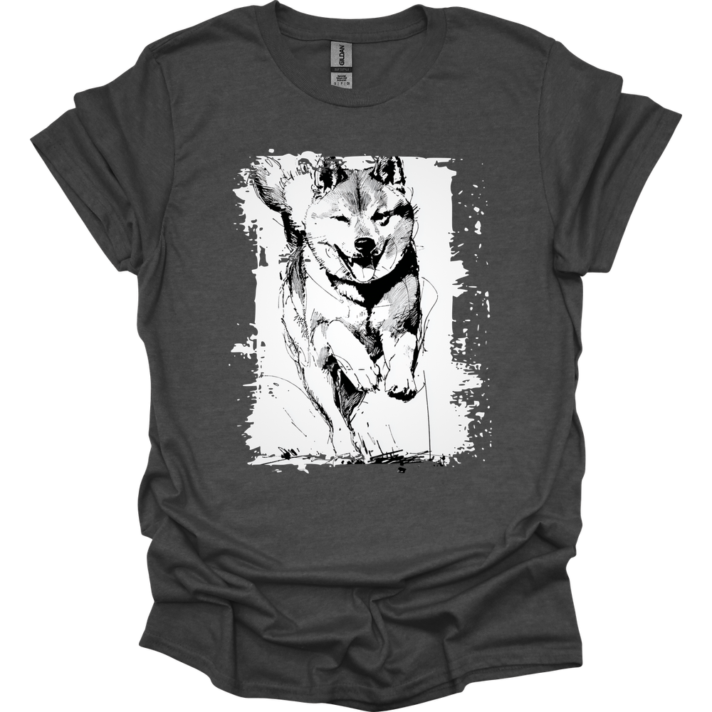 Shiba Inu - Running Dog T-Shirt - Dark Heather