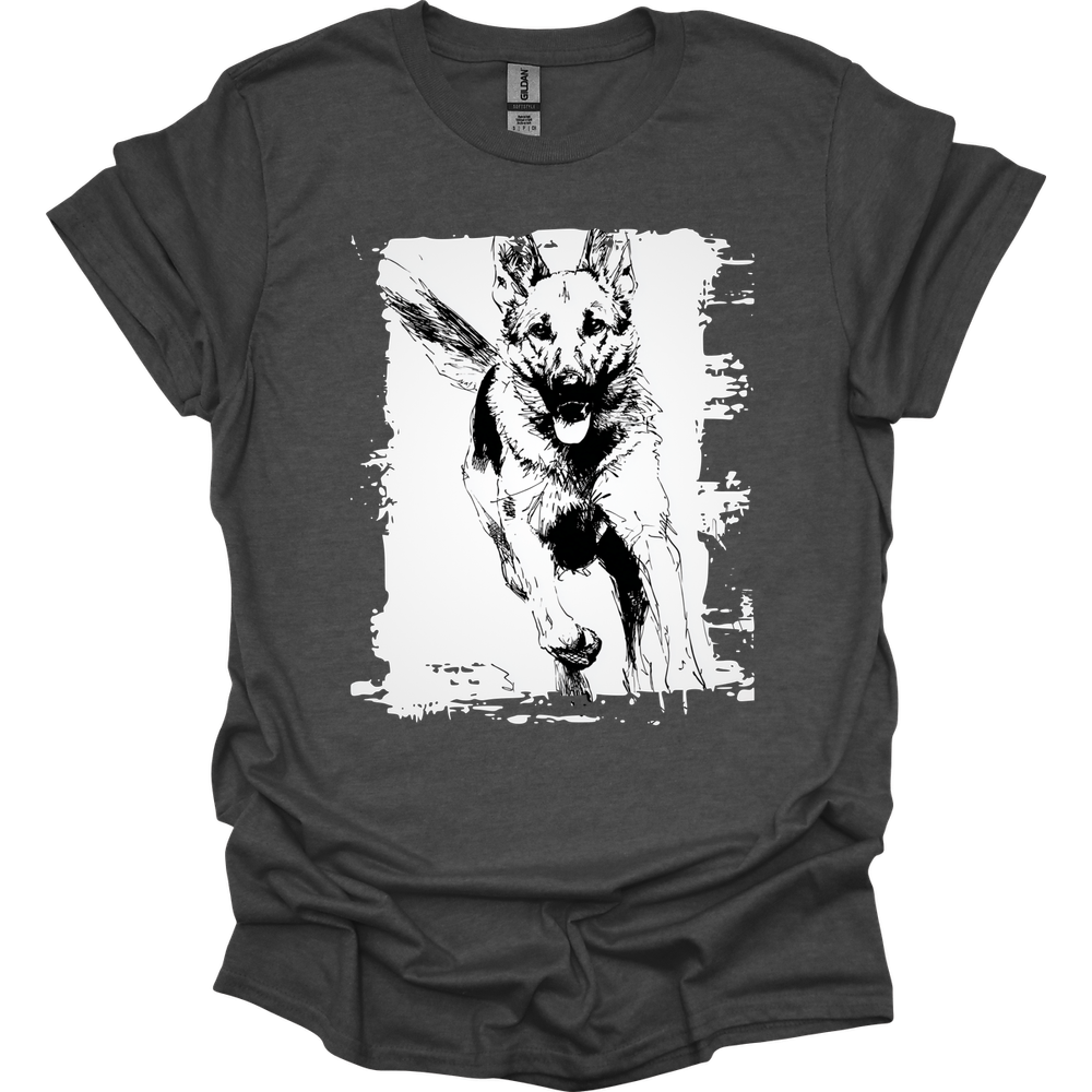 German Shepherd - Running Dog T-Shirt - Dark Heather
