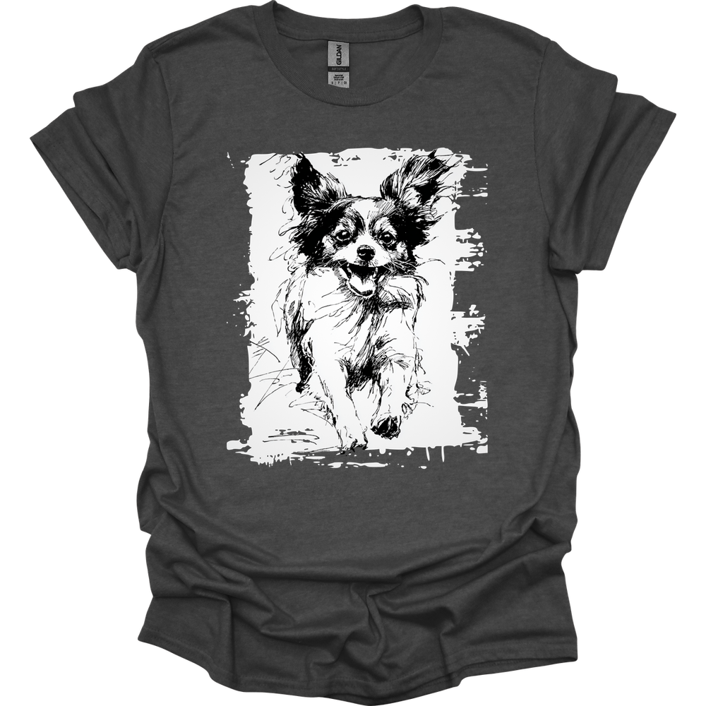 Papillon - Running Dog T-Shirt - Dark Heather