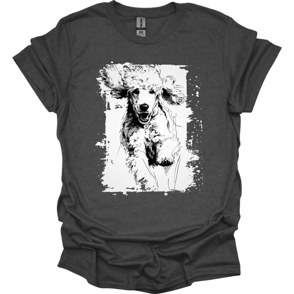 Poodle - Running Dog T-Shirt - Dark Heather