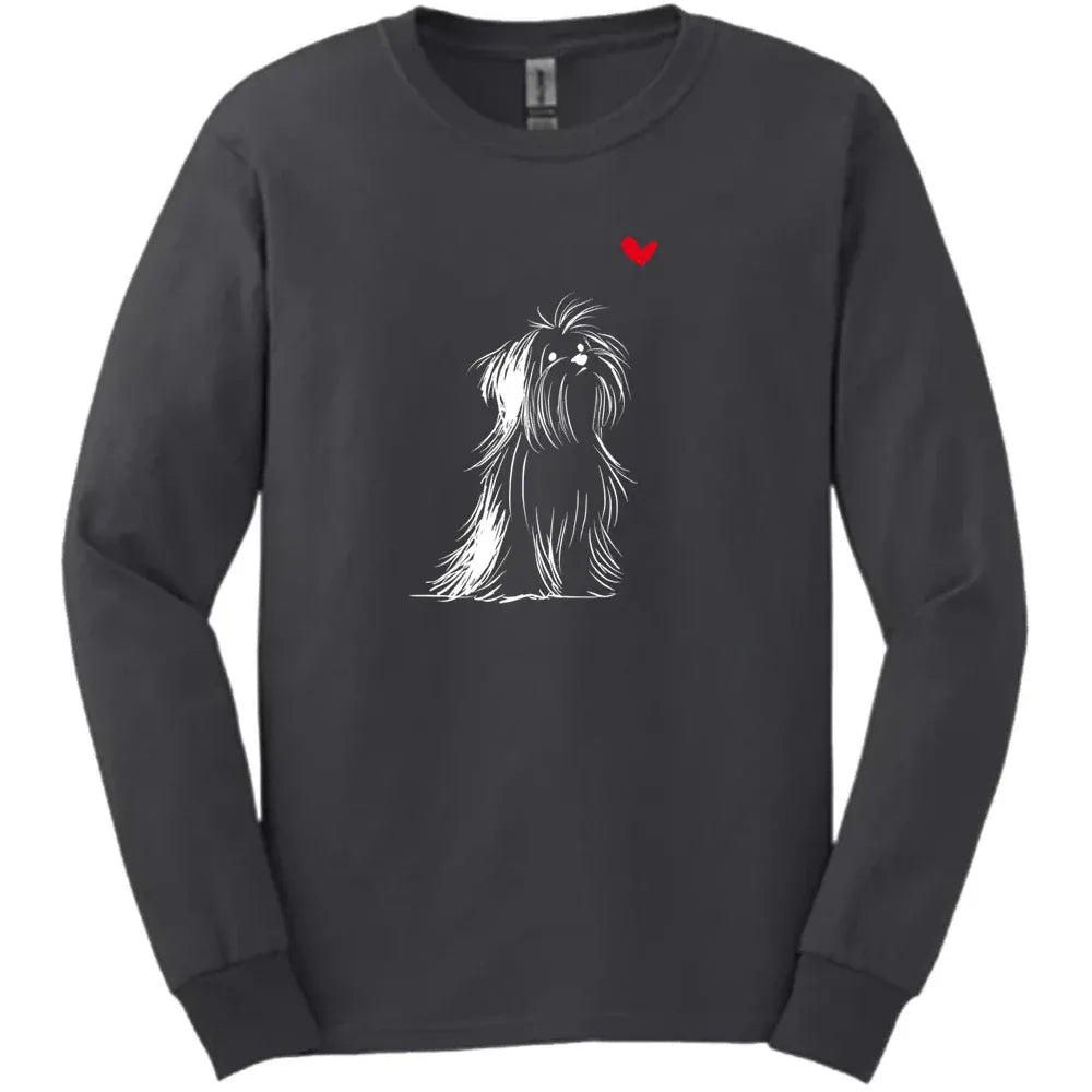Shih Tzu - Sketch Dog Long Sleeve Tee - Dark Heather