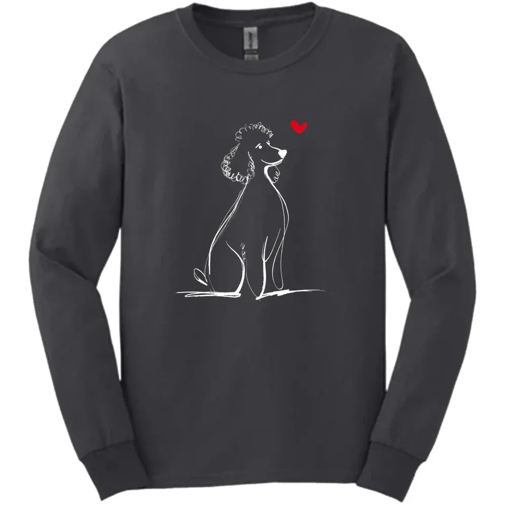 Poodle - Sketch Dog Long Sleeve Tee - Dark Heather