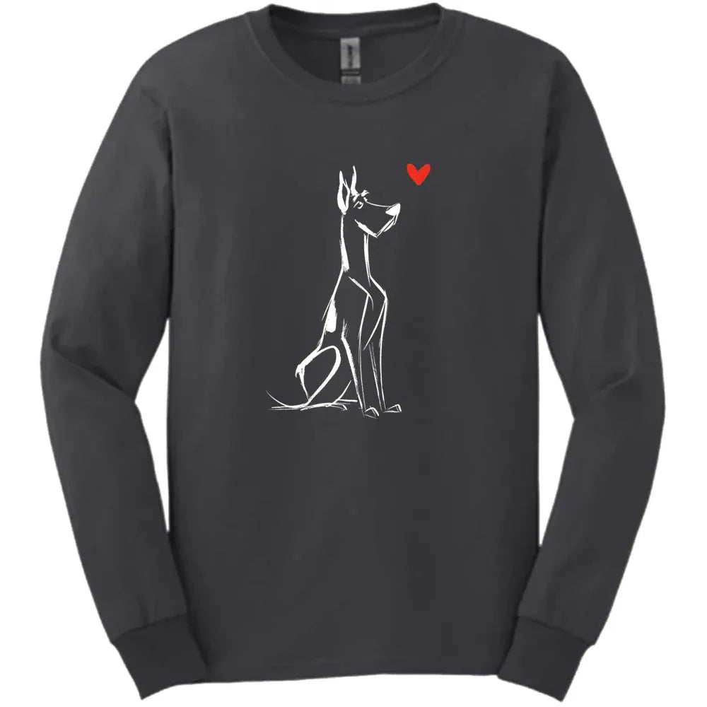 Great Dane - Sketch Dog Long Sleeve Tee - Dark Heather