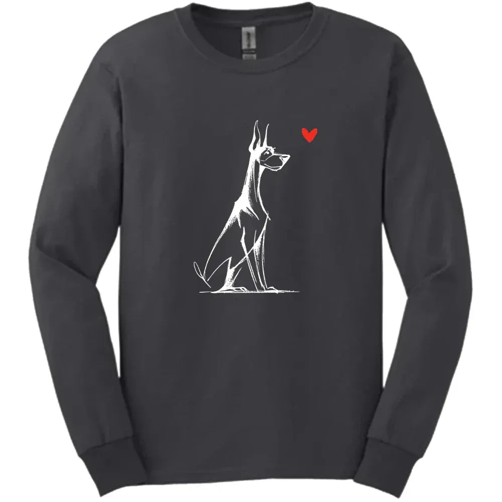 Doberman - Sketch Dog Long Sleeve Tee - Dark Heather