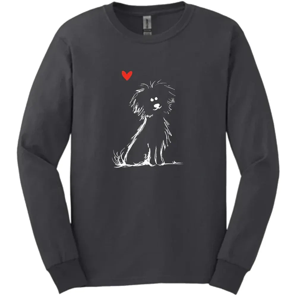 Bichon Frise - Sketch Dog Long Sleeve Tee - Dark Heather