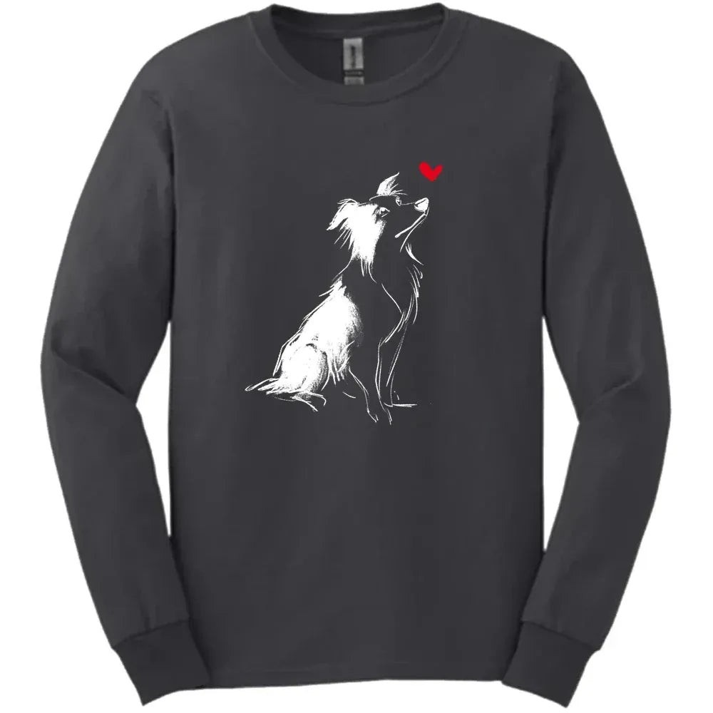 Border Collie - Sketch Dog Long Sleeve Tee - Dark Heather