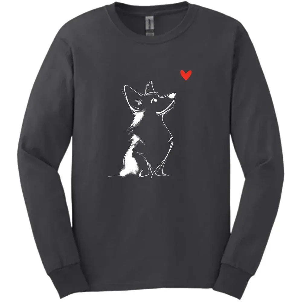Corgi - Sketch Dog Long Sleeve Tee - Dark Heather