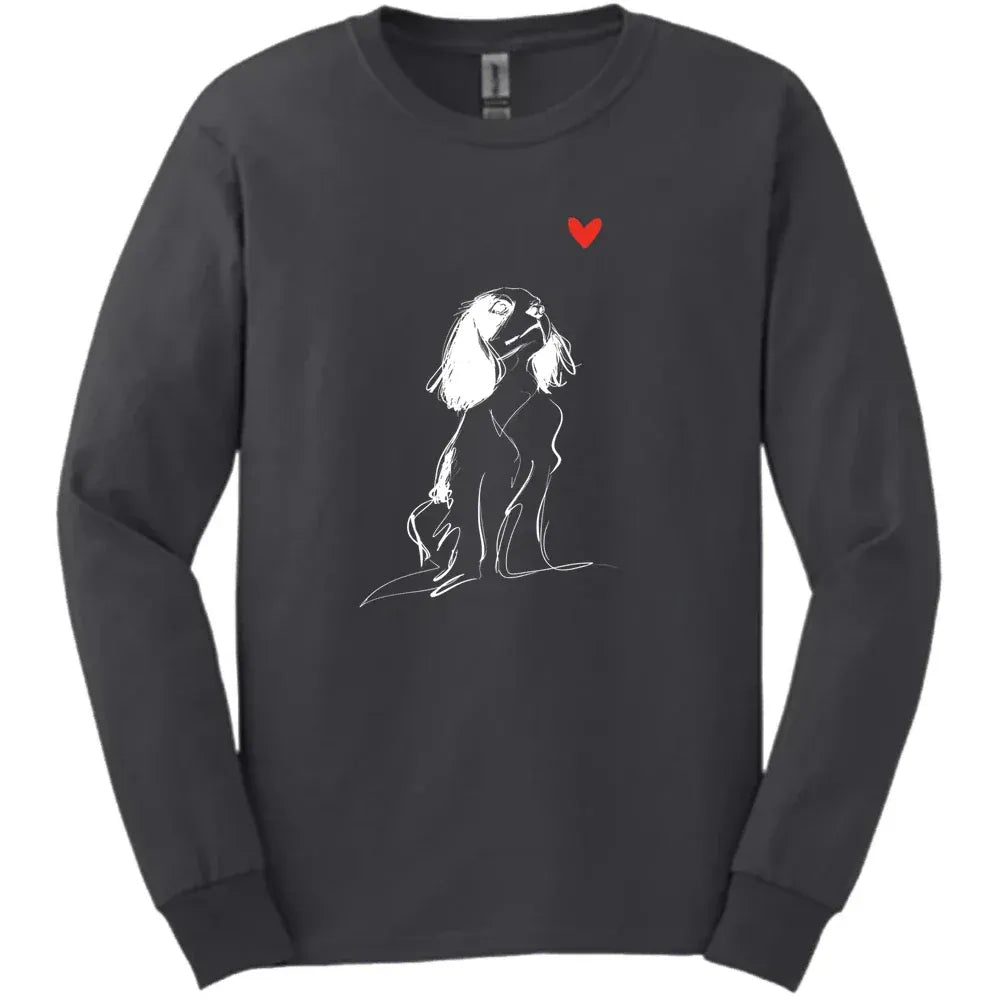 Cavalier King Charles Spaniel - Sketch Dog Long Sleeve Tee - Dark Heather