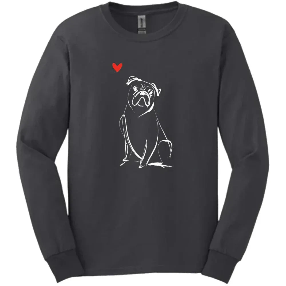 Boxer - Sketch Dog Long Sleeve Tee - Dark Heather