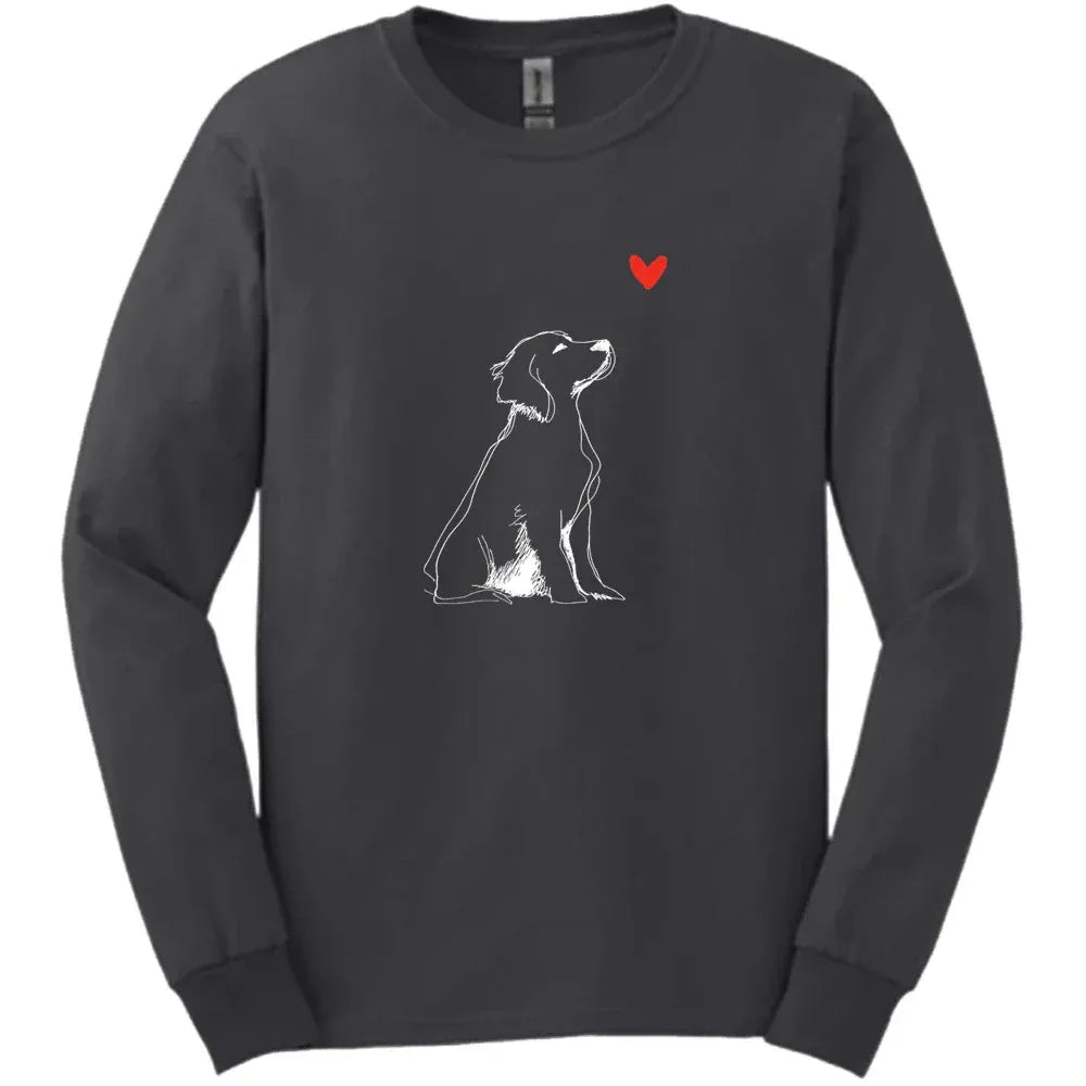 Brittany - Sketch Dog Long Sleeve Tee - Dark Heather