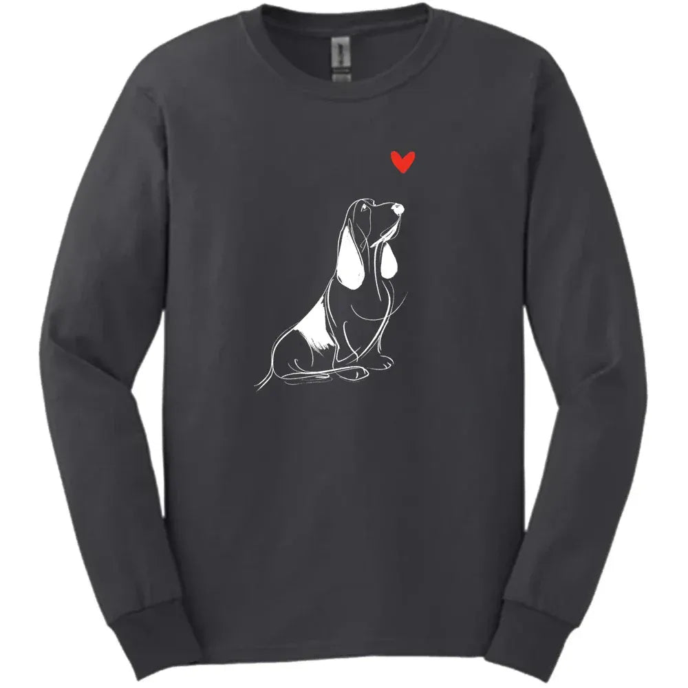 Basset Hound - Sketch Dog Long Sleeve Tee - Dark Heather