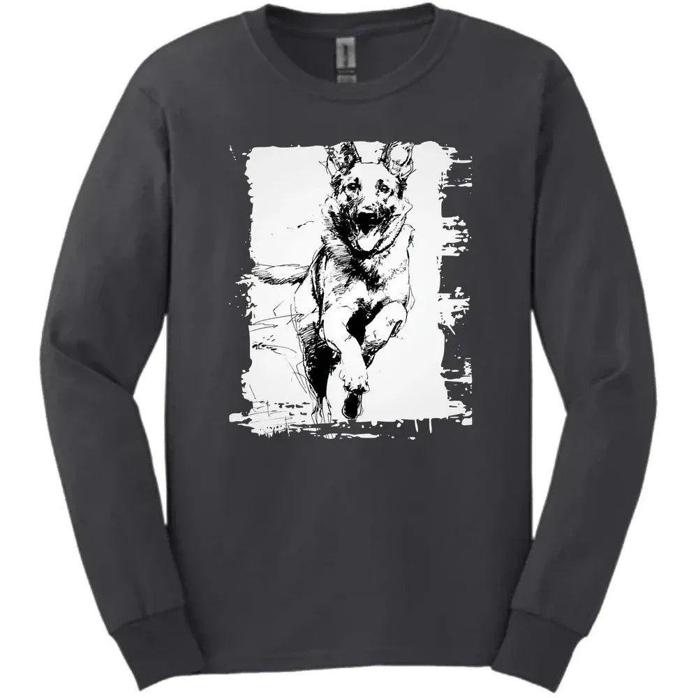 Belgian Malinois - Running Dog Long Sleeve Tee - Dark Heather