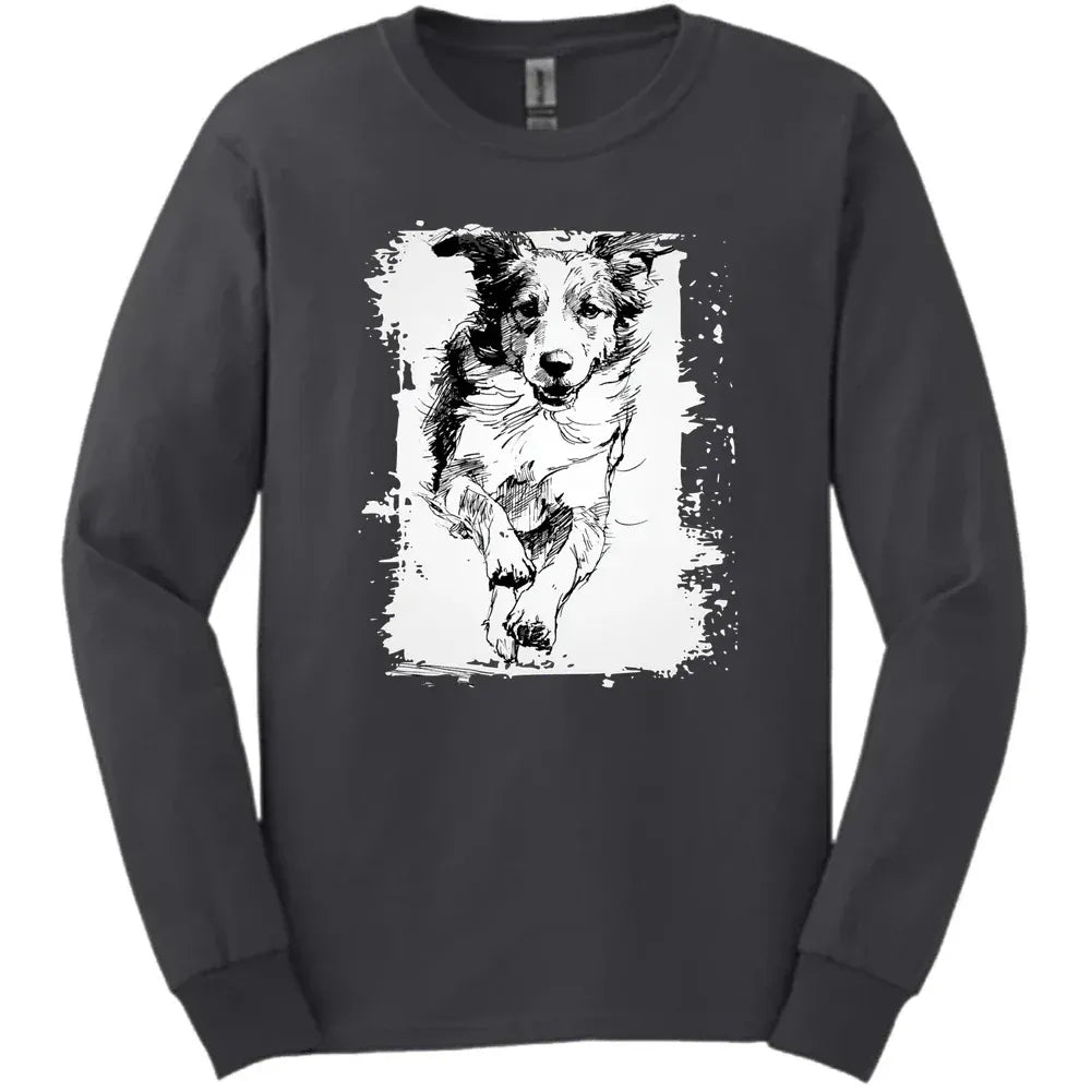 Brittany - Running Dog Long Sleeve Tee - Dark Heather