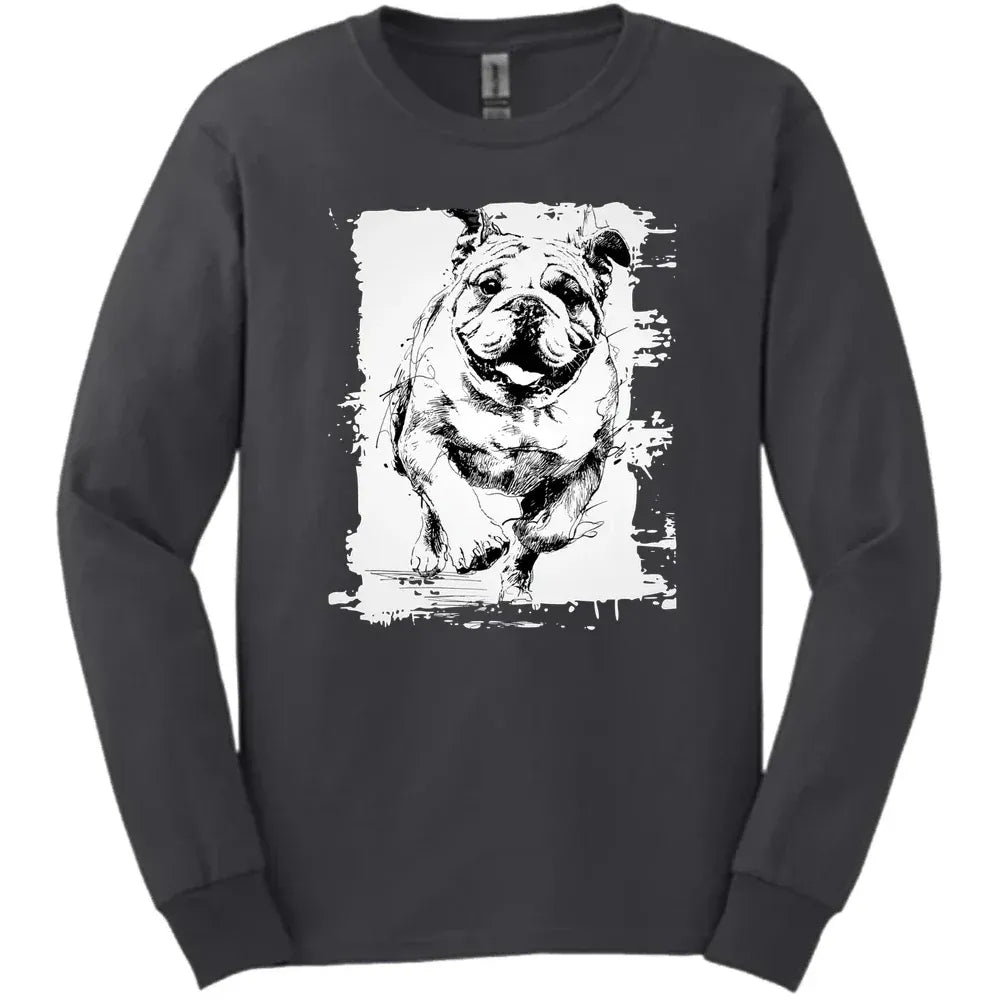 Bulldog - Running Dog Long Sleeve Tee - Dark Heather