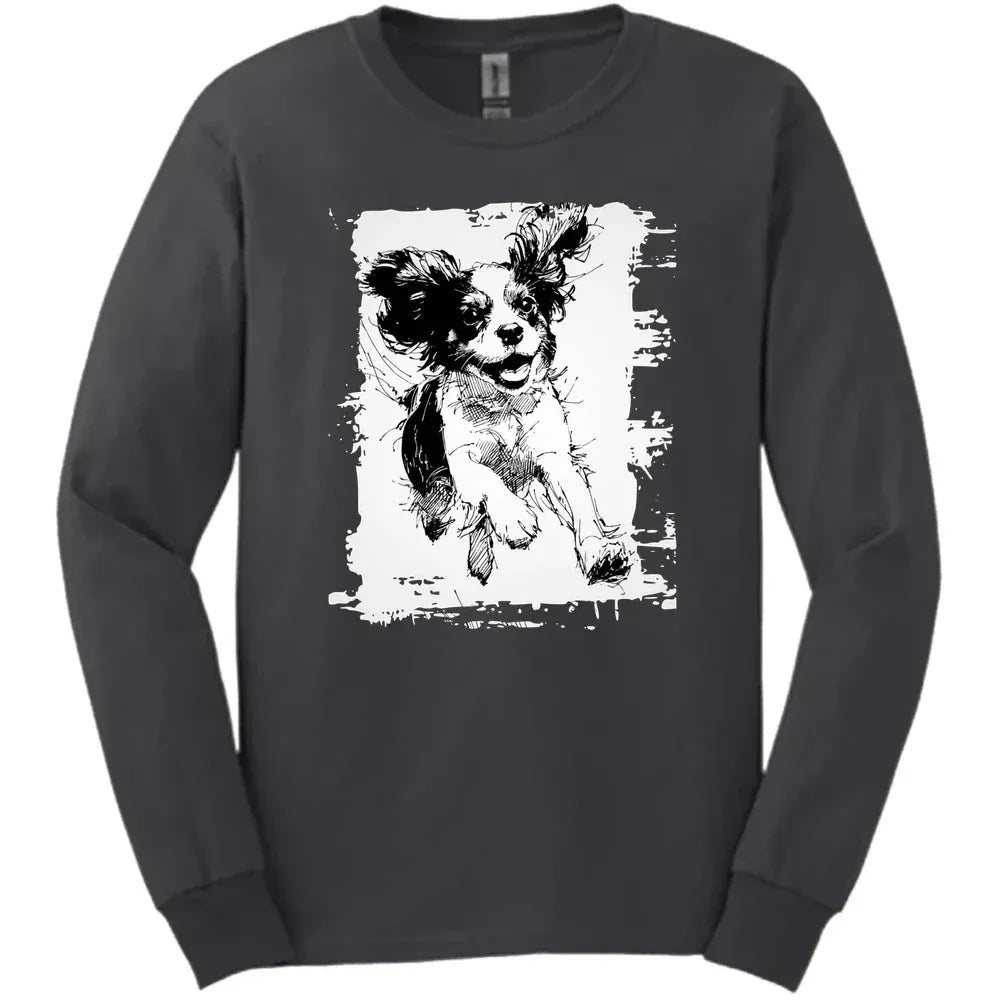 Cavalier King Charles Spaniel - Running Dog Long Sleeve Tee - Dark Heather
