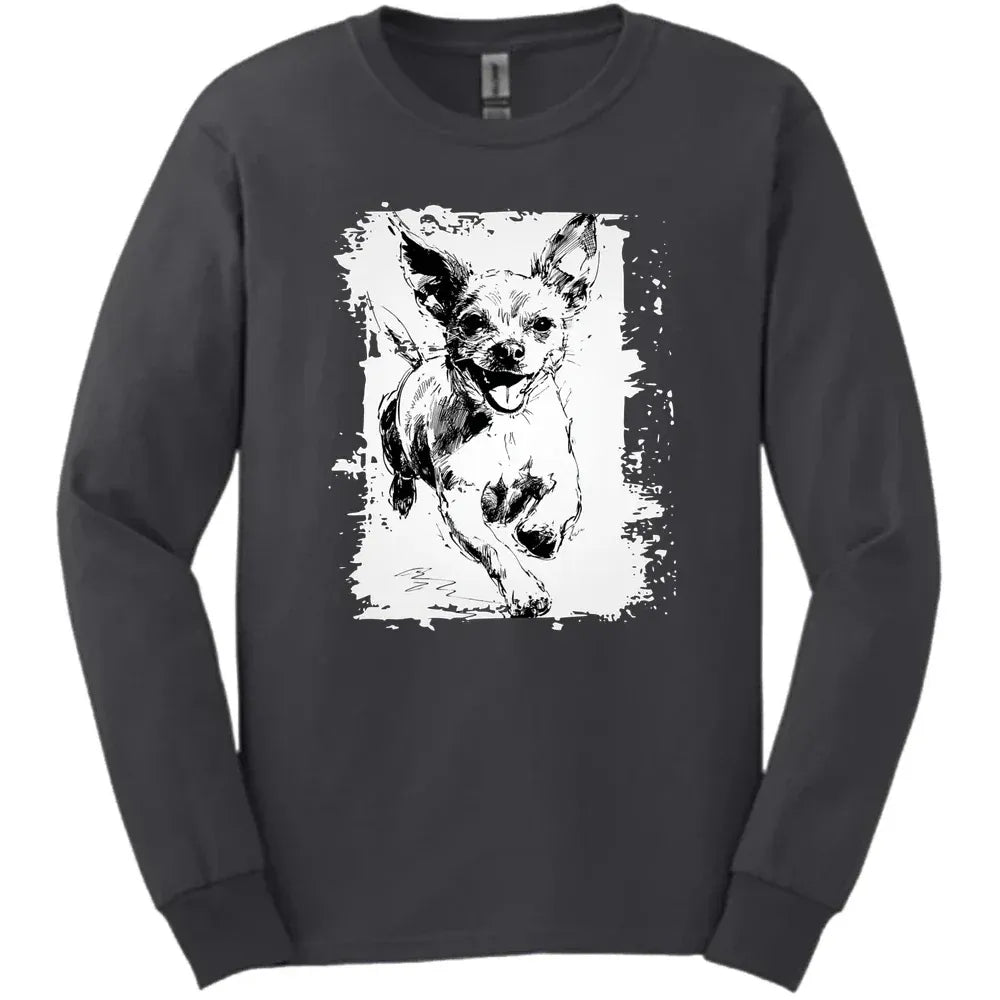 Chihuahua - Running Dog Long Sleeve Tee - Dark Heather