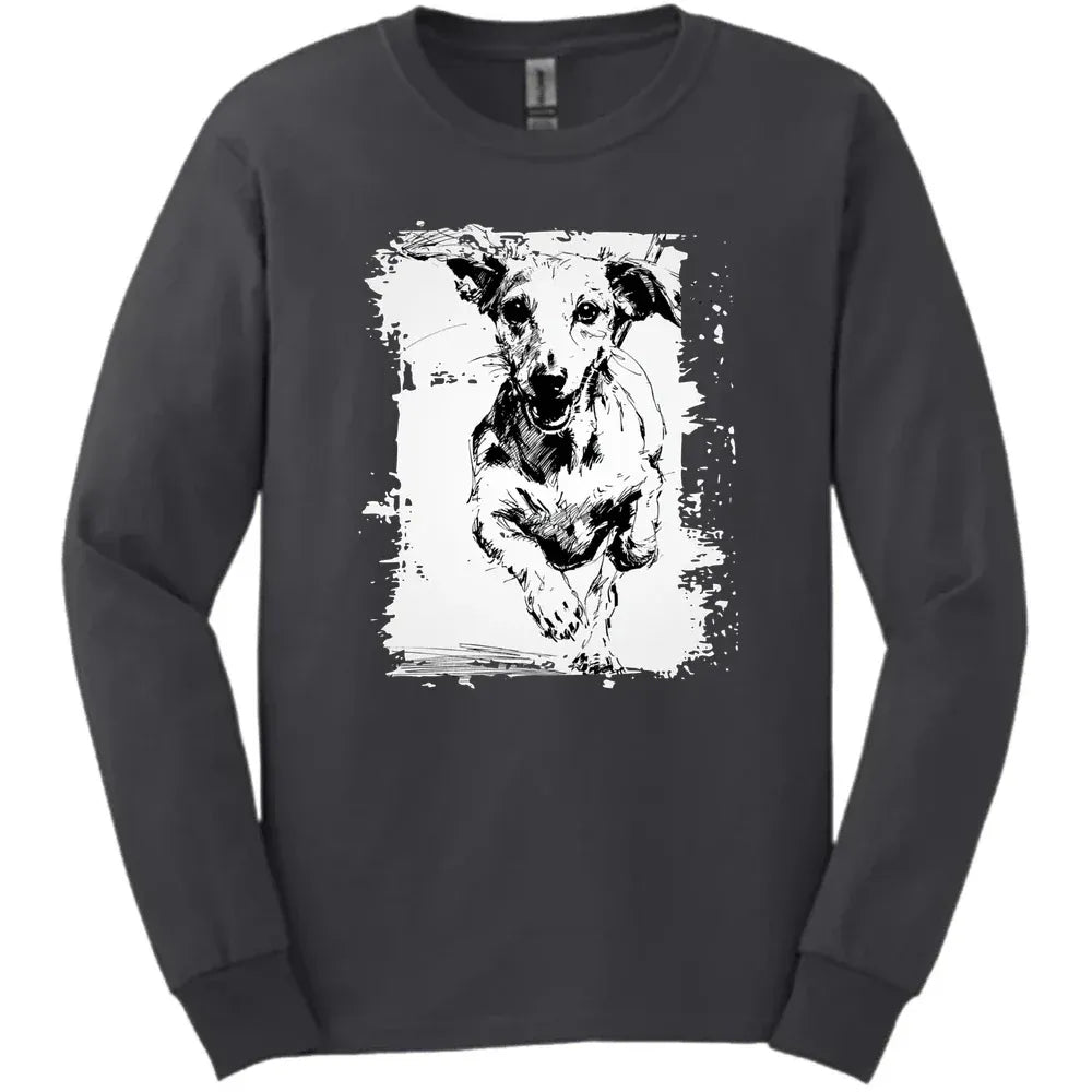 Dachshund - Running Dog Long Sleeve Tee - Dark Heather