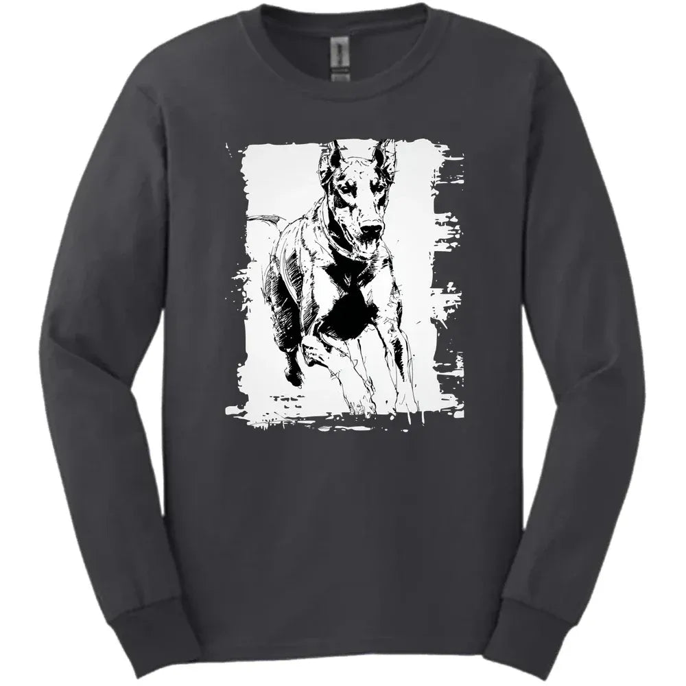 Doberman - Running Dog Long Sleeve Tee - Dark Heather