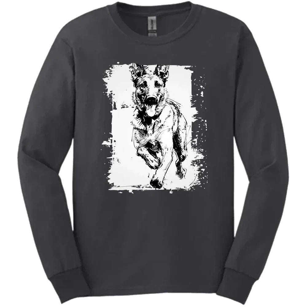 Dutch Shepherd - Running Dog Long Sleeve Tee - Dark Heather
