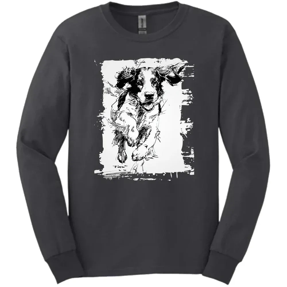 English Springer Spaniel - Running Dog Long Sleeve Tee - Dark Heather
