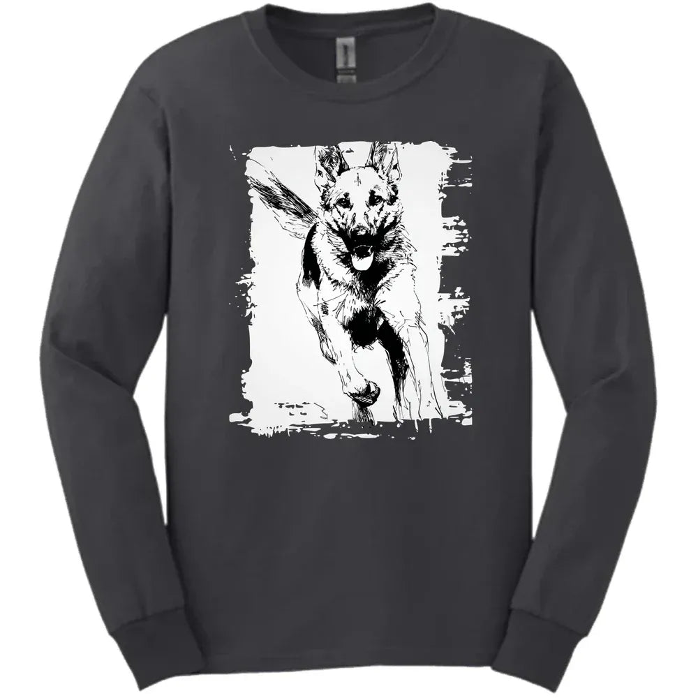 German Shepherd - Running Dog Long Sleeve Tee - Dark Heather