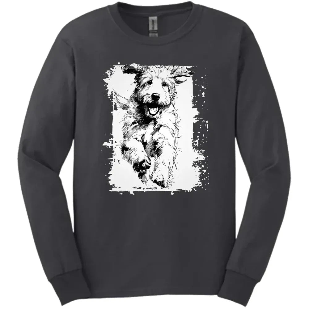 Golden Doodle - Running Dog Long Sleeve Tee - Dark Heather