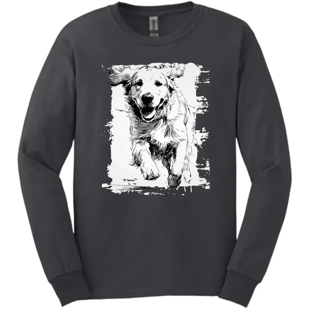 Golden Retriever - Running Dog Long Sleeve Tee - Dark Heather