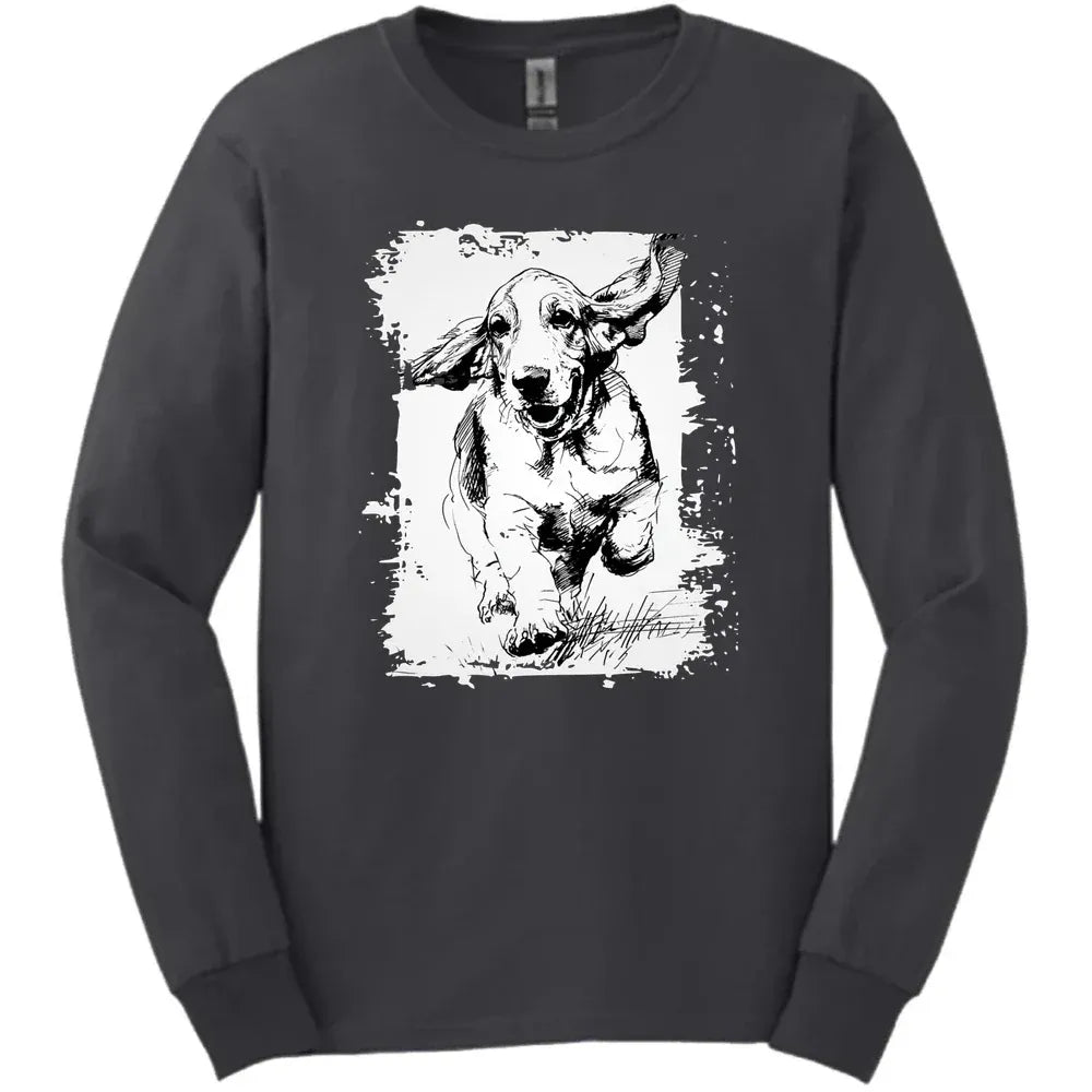 Basset Hound - Running Dog Long Sleeve Tee - Dark Heather