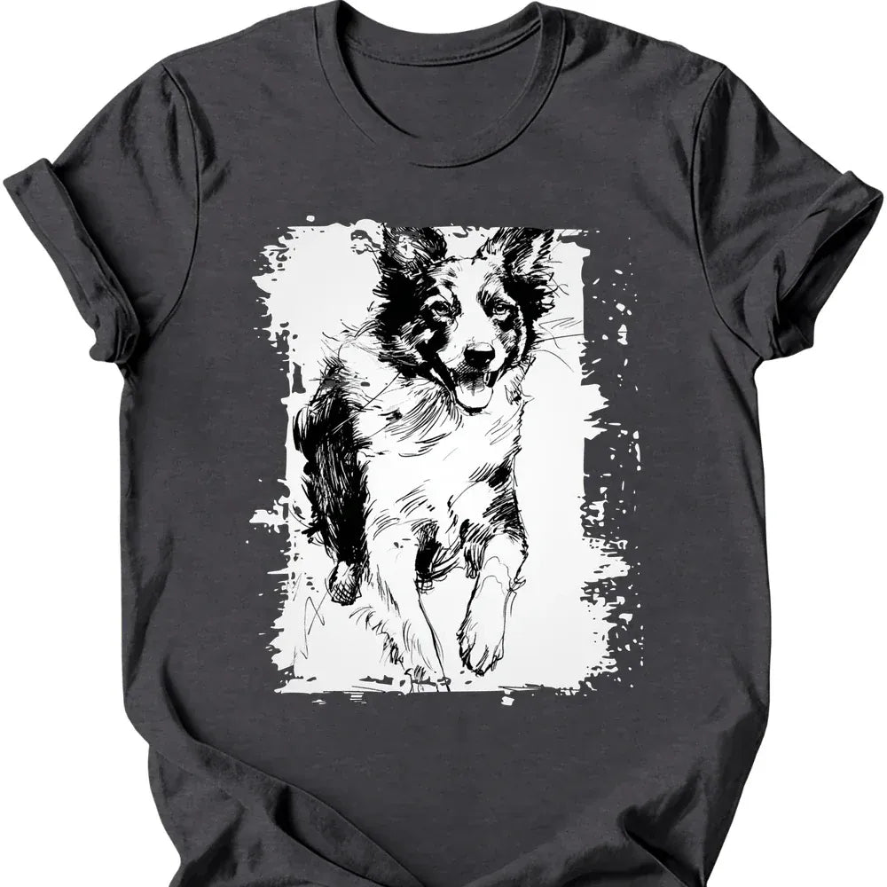 Border Collie - Running Dog T-Shirt - Dark Heather