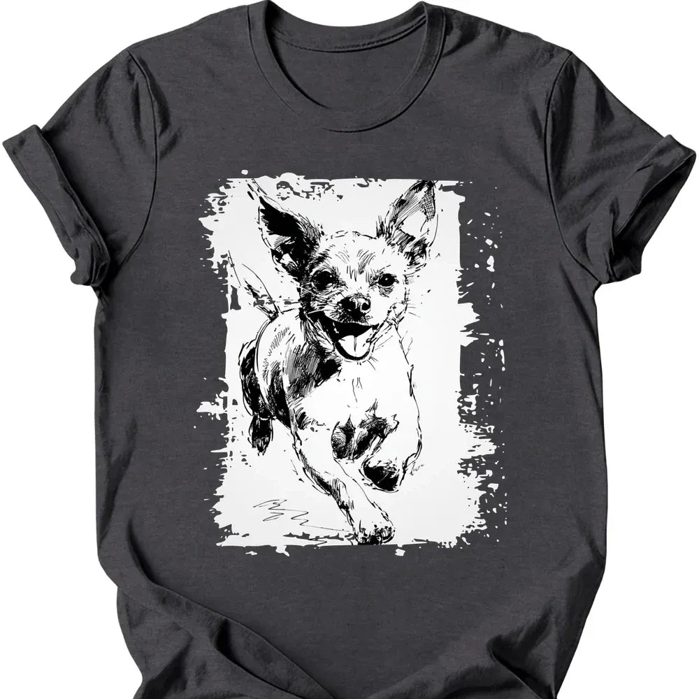 Chihuahua - Running Dog T-Shirt - Dark Heather