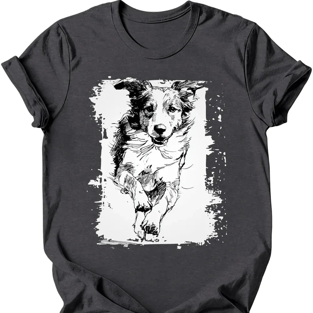 Brittany - Running Dog T-Shirt - Dark Heather