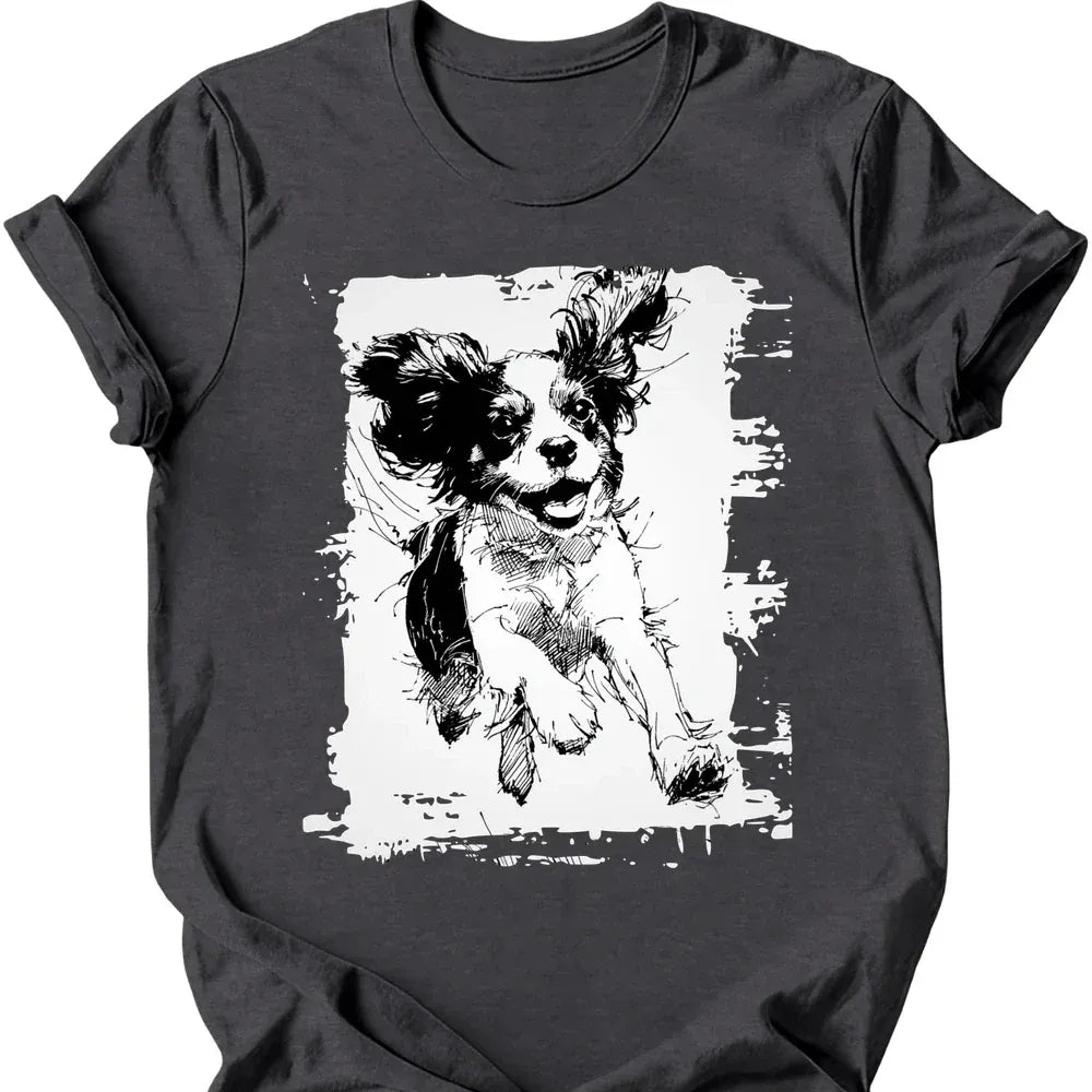Cavalier King Charles Spaniel - Running Dog T-Shirt - Dark Heather