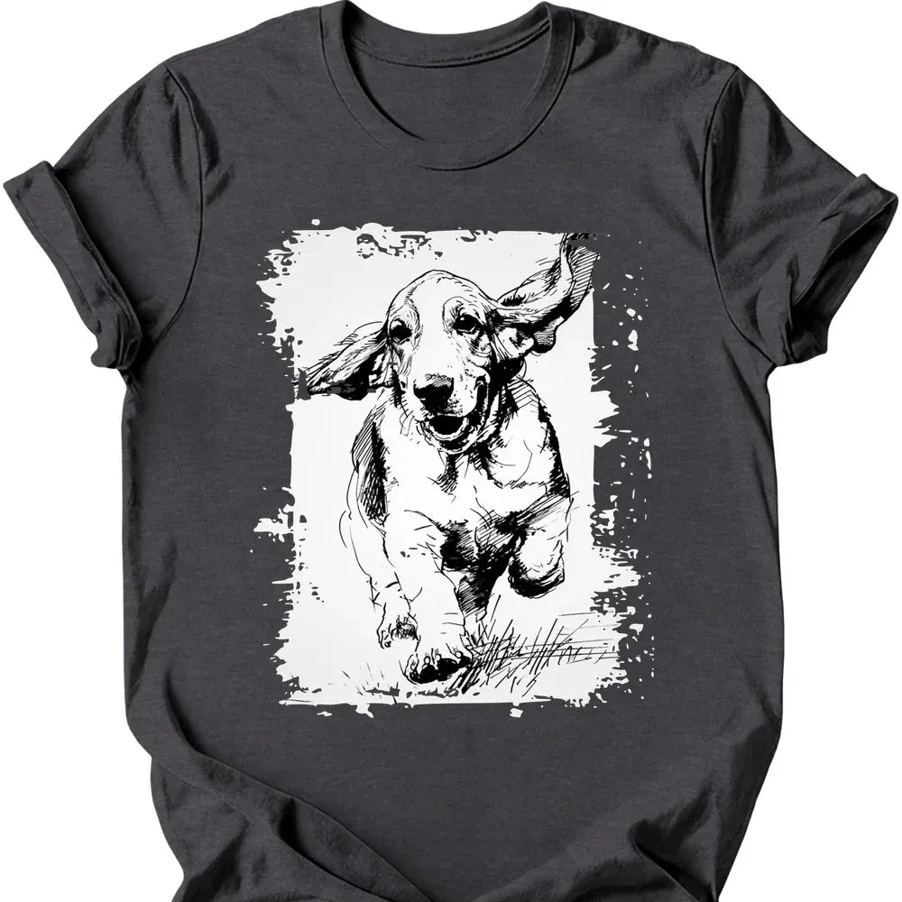 Basset Hound - Running Dog T-Shirt - Dark Heather
