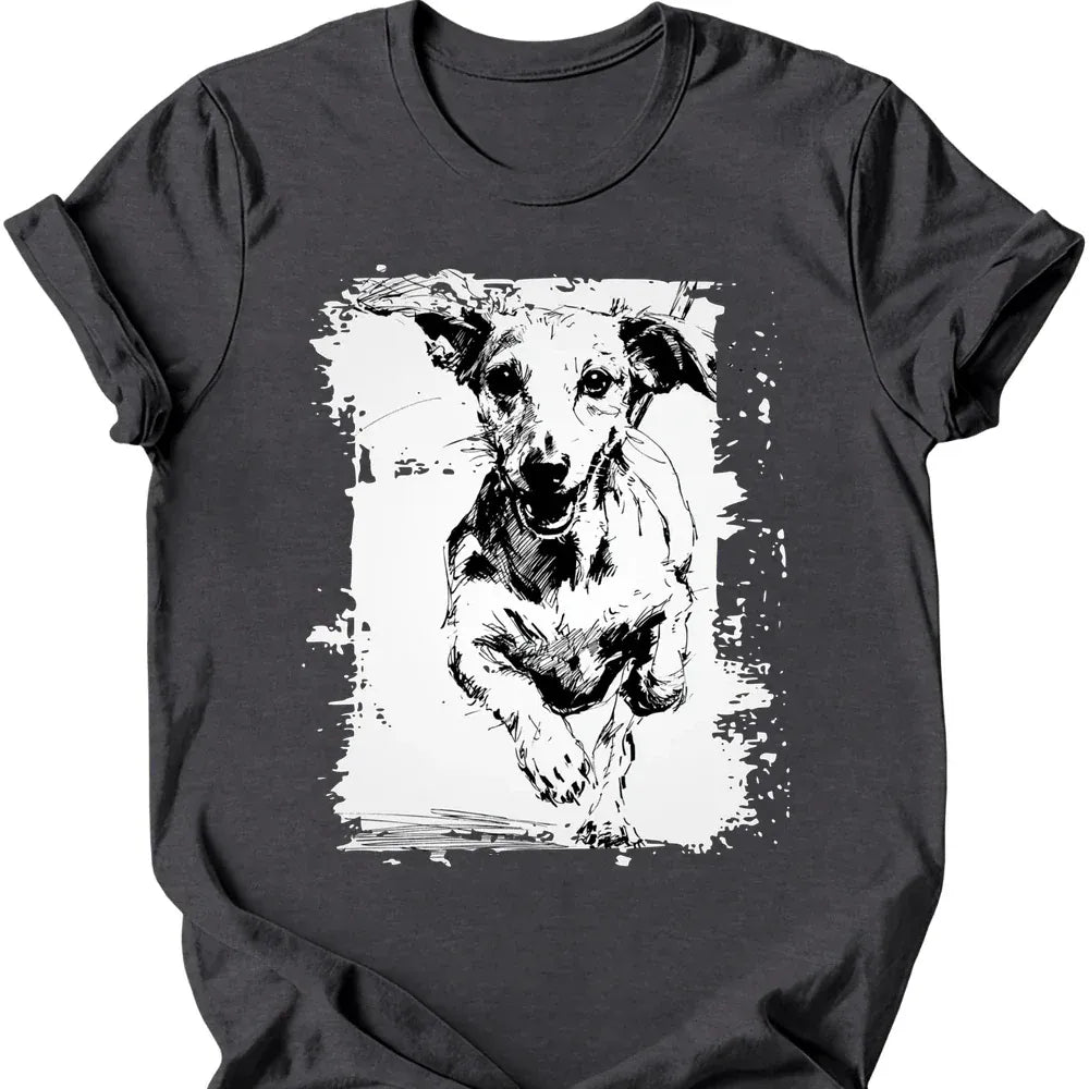 Dachshund - Running Dog T-Shirt - Dark Heather