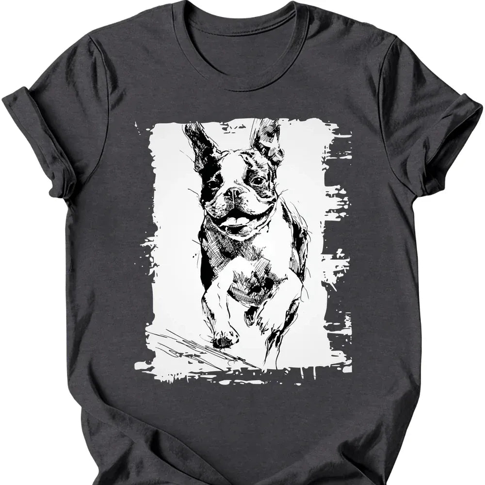 Boston Terrier - Running Dog T-Shirt - Dark Heather